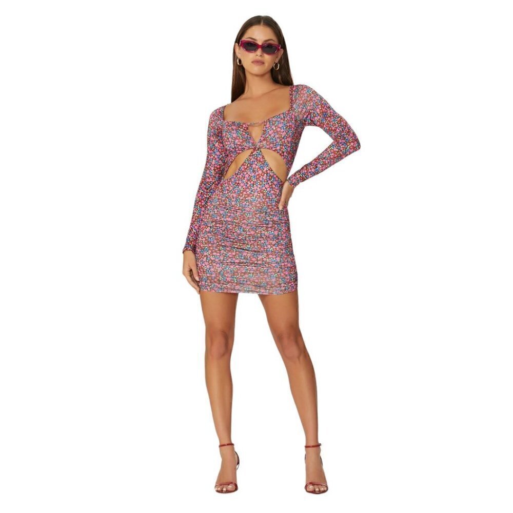 NWT AFRM Corinne Mini Dress Cut Out Red Ditsy - XS‎